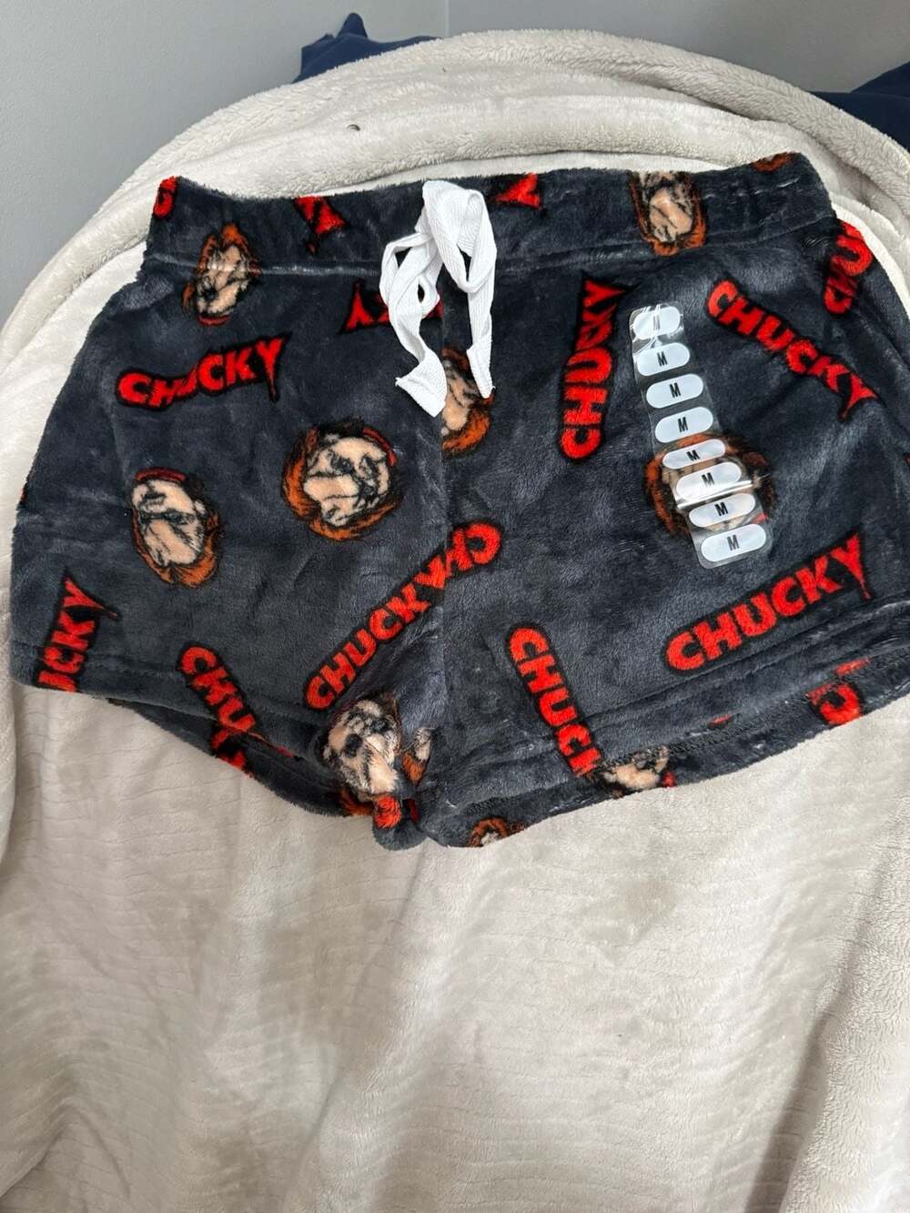 Chucky Fleece Sleep Shorts Size M Gray Horror Movie Loungewear